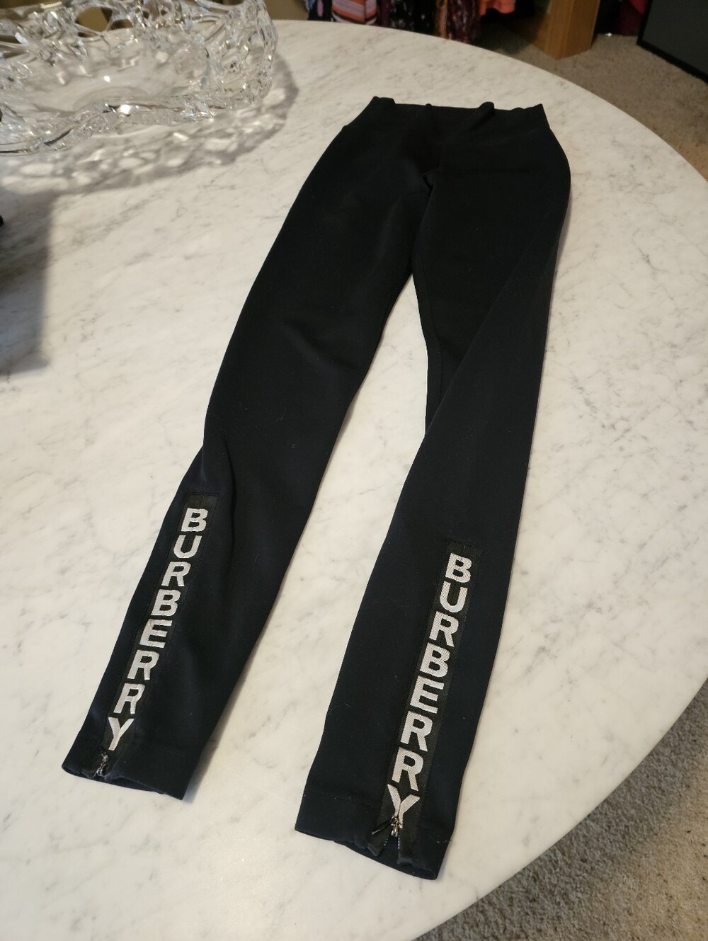 Burberry Black Leggings with White Logo Trim